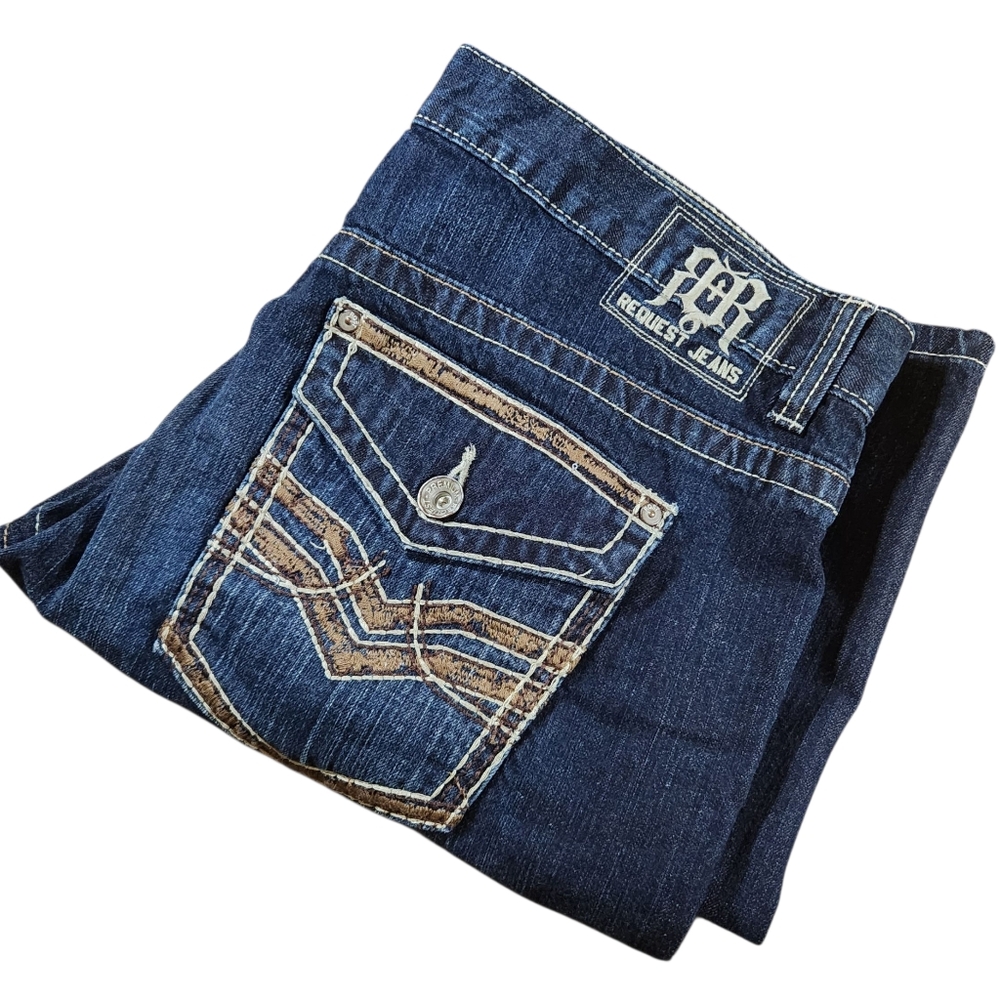 Vintage Request Embroidered Men’s Jeans Y2K Skater Men's Size 38x32 Straight Leg
